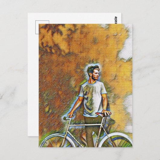 A guy with his bicycle briefkaart (Voorkant / Achterkant)