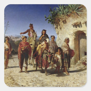 A Gypsy Family on the Road, c.1861 Vierkante Sticker