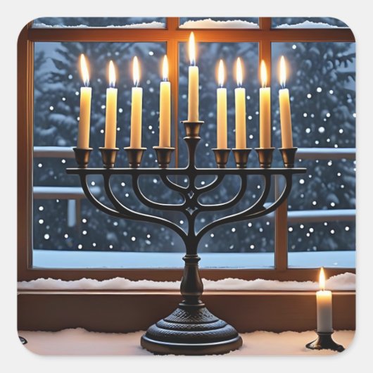 A Hanukkah Winter Night  Vierkante Sticker (Voorkant)