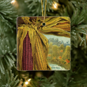 A Hearty Thanksgiving, Indian Corn and Haystacks Keramisch Ornament