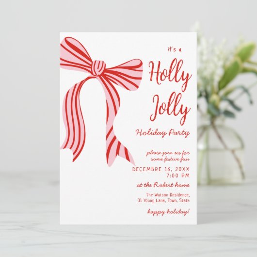 A holly jolly Pink Red Coquette Bow christmas Kaart (Staand voorkant)