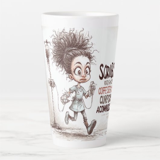 A Humorous Sketch on Healthcare Burnout Latte Mok (Voorkant)