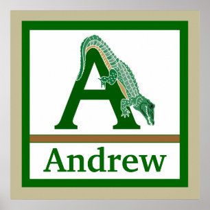 A is voor Alligator en Boy Name Wall Art voor kind Poster