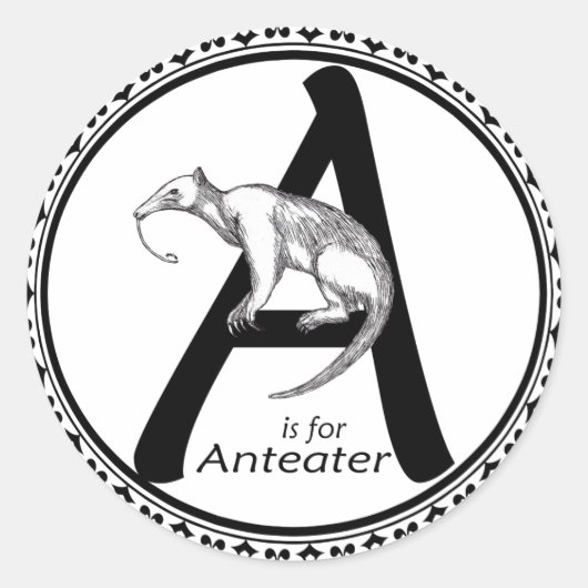 A is voor Anteater Ronde Sticker (Voorkant)