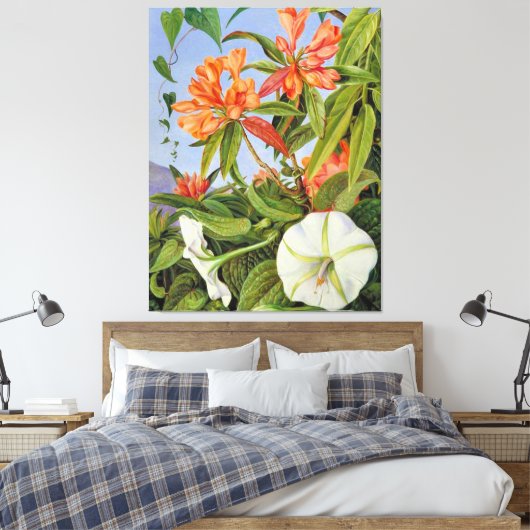 A Javan Rhododendrum en Ipomoea Canvas Afdruk (Insitu (Slaapkamer))