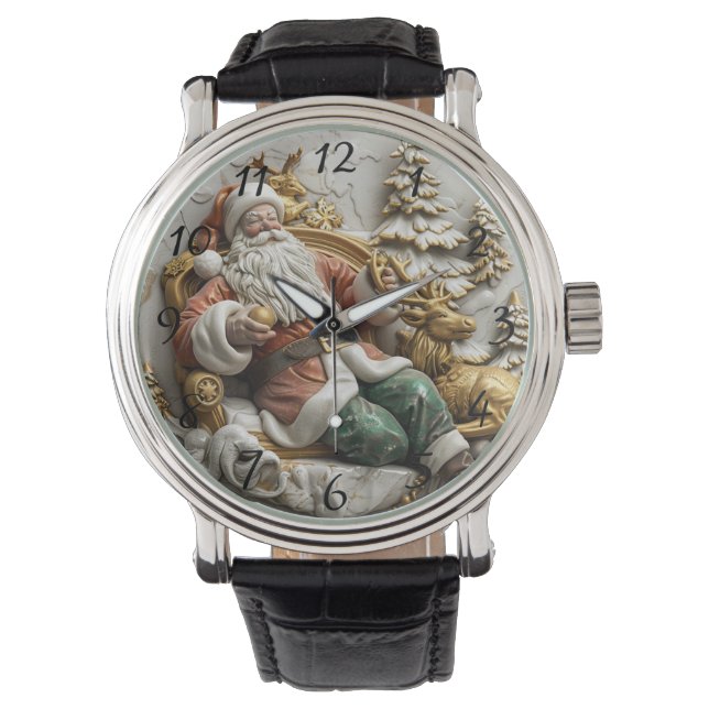 A jolly Santa Claus relaxing with his reindeer Horloge (Voorkant)