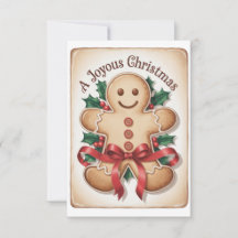 A Joyous Christmas" Gingerbread Man Vintage Card