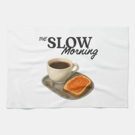 A kitchen towel with coffee and toast image theedoek
