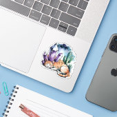 A Kitty With Crystals in the Desert Sticker (Laptop met iPhone)