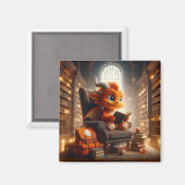 À la bibliothèque - Aimant dragon orange (Recto/Verso)
