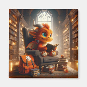 À la bibliothèque - Aimant dragon orange