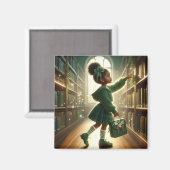 À la bibliothèque - Aimant vert (Recto/Verso)
