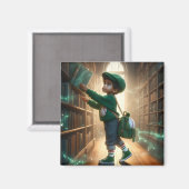À la bibliothèque - Aimant vert (Recto/Verso)