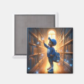 À la bibliothèque - Magnet bleu (Recto/Verso)
