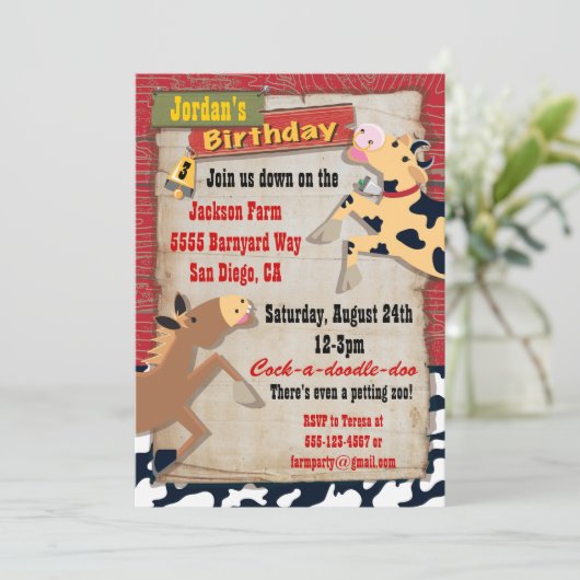 À la ferme Invitations de fête d'anniversaire (Debout devant)