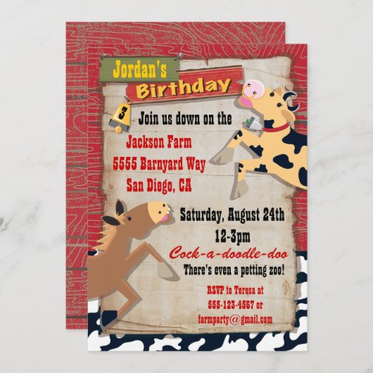À la ferme Invitations de fête d'anniversaire (Devant / Derrière)