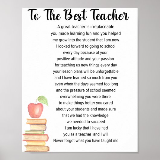 À la meilleure affiche de poème de professeur (Devant)