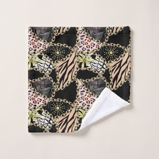 À la mode, abstrait, chaînes, peau de tigre. (Gant de toilette)
