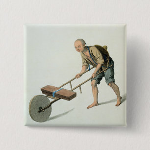 A Laborer, bord 27 uit "The Costume of China", Vierkante Button 5,1 Cm