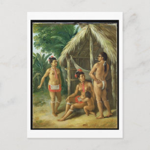 A Leeward Islands Carib Family bij een Hut, c.17 Briefkaart