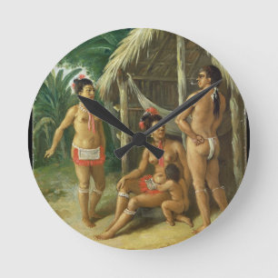 A Leeward Islands Carib Family bij een Hut, c.17 Ronde Klok