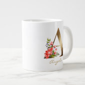 A Letter Gold Monogram Floral Red Paars Greenery Extra Grote Beker (Voorkant rechts)