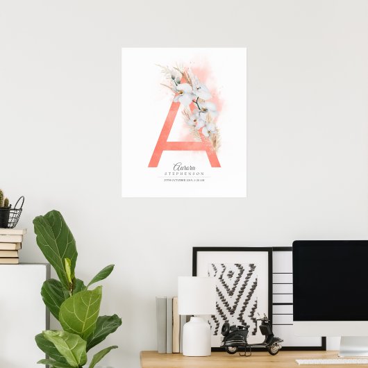 A Letter Monogram White Orchids and Pampas Grass Poster (Thuiskantoor)