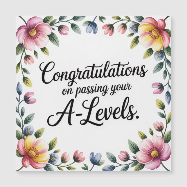 A Level Exam Floral Congratulation  Magnetic Card (Voorkant)
