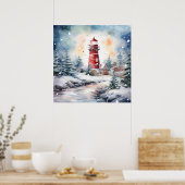 A Lighthouse in Winter Poster (Keuken)