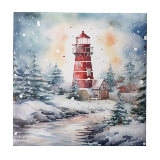 A Lighthouse in Winter Tegeltje (Voorkant)