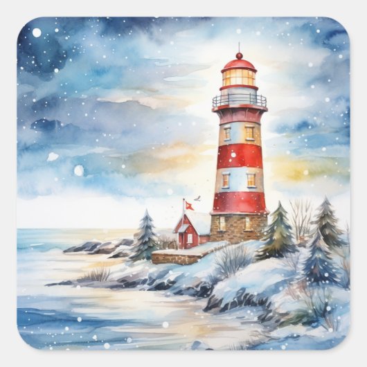 A Lighthouse in Winter Vierkante Sticker (Voorkant)