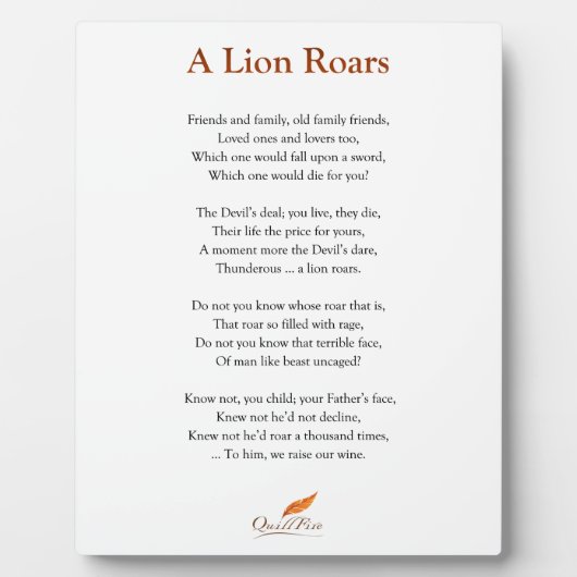 A Lion Roars Poem Fotoplaat (Voorkant)