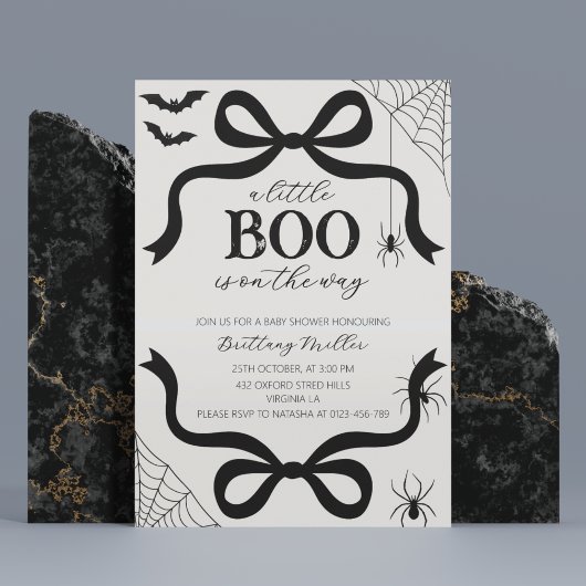 A Little Boo Baby Shower Halloween Bow Invitation Kaart