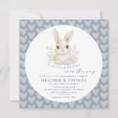 A Little Bunny Dusty Blue QR Code Baby Shower Kaart (Voorkant)