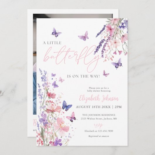 A Little Butterfly Baby Shower Foto QR-code Kaart (Voorkant / Achterkant)