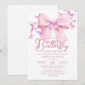  A Little Butterfly Bow Baby Shower  Kaart (Voorkant / Achterkant)