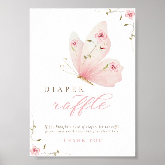 A Little Butterfly Diaper Raffle Table Sign Poster (Voorkant)