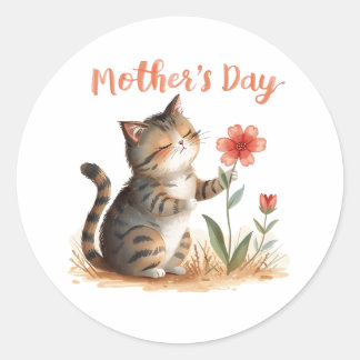 A Little Cat’s Gift for Mom Ronde Sticker