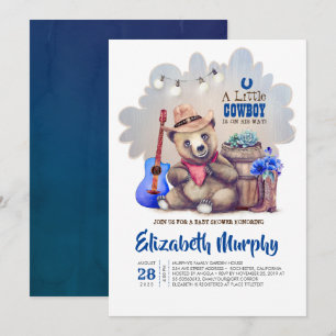 A Little Cowboy Is On His Way Bear Baby Shower Kaart