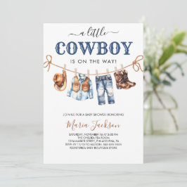 A Little Cowboy Wild West Blue boy Baby Shower Kaart
