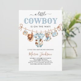 A Little Cowboy Wild West Blue Cowboy Baby Shower Kaart