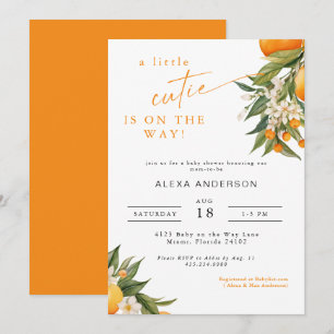 A Little Cutie Oranje Baby shower Invitation II Kaart