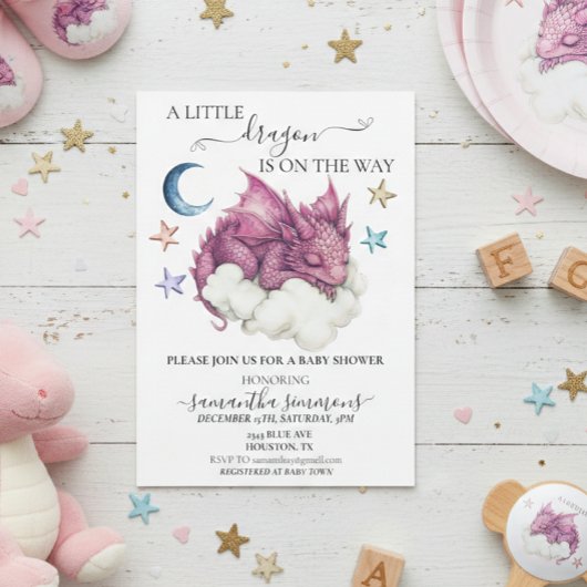 A Little Dragon Sleeping op Cloud Baby shower Kaart