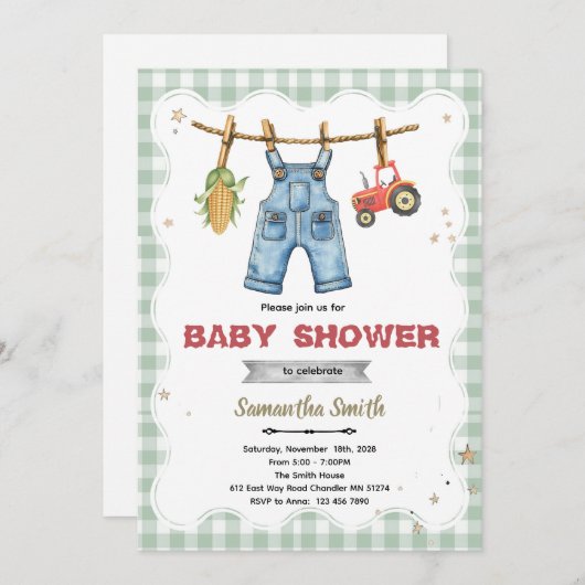 A Little Farmer is on the Way shower invite Kaart (Voorkant / Achterkant)