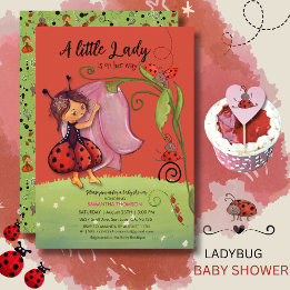 A Little Lady is on Her Way Red Ladybug Invitation Kaart