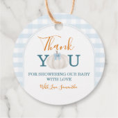 A Little Pumpkin Blue Truck Gingham Baby Shower Bedankjes Labels (Achterkant)
