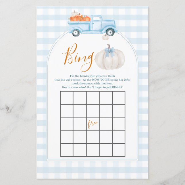 A Little Pumpkin Blue Truck Gingham Bingo Game (Voorkant)
