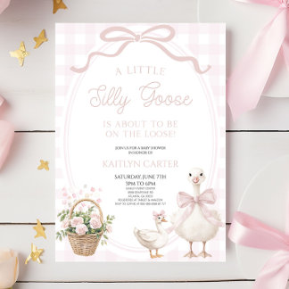 A Little Silly Goose Pink Bow Floral Baby Shower Kaart