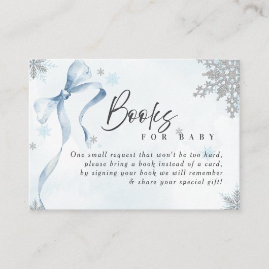 A little Snowflake Blue Bow Glitter Baby Shower Informatiekaartje (Voorkant)