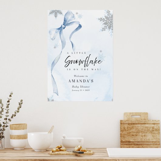 A little Snowflake Blue Bow Glitter Baby Shower Poster (Keuken)